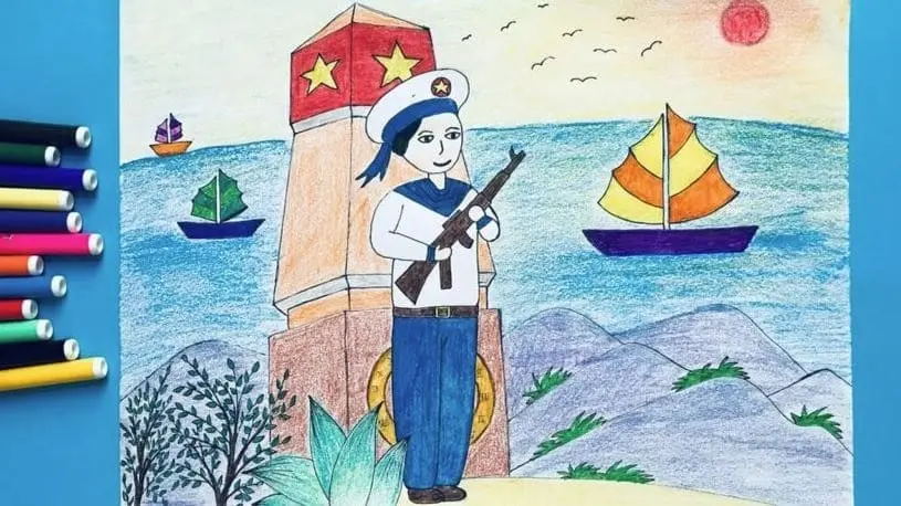 Hướng dẫn vẽ tranh đề tài Chú Bộ đội biên đảo 2 huong-dan-ve-tranh-de-tai-chu-bo-doi-bien-dao-2